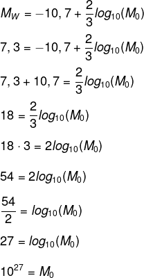 Resolução de exercício sobre função logarítmica utilizando a fórmula da Escala e Magnitude de Momento