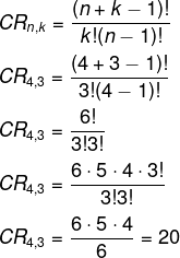 Cálculo de combinação com repetição de 5 disciplinas tomadas de 3 em 3