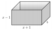 Paralelepípedo retorretângulo com profundidade x − 1, comprimento x + 1 e largura x