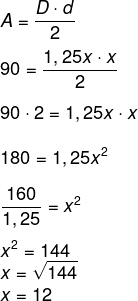 Cálculo do valor de diagonal maior de losango