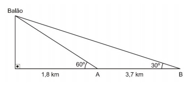 Enunciado com dois triângulos retângulos ilustrando a queda de um balão atmosférico.
