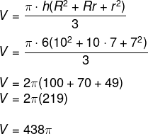 Cálculo de volume de tronco de cone com altura igual a 6 m