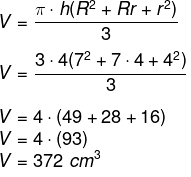 Cálculo de volume de tronco de cone com geratriz igual a 5 cm