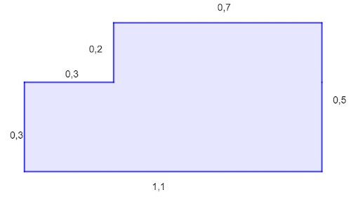 Figura lilás, com bordas em roxo-escuro, de 6 lados com medidas dos lados indicadas em números decimais.