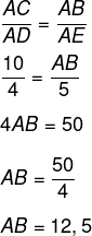 Cálculo de valor de lado AB por semelhança de triângulos