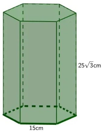 Ilustração transparente em verde-claro de um prisma de base hexagonal.