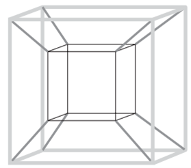  Ilustração de um cubo com seus vértices sendo usados na formação de outro cubo externo a ele.