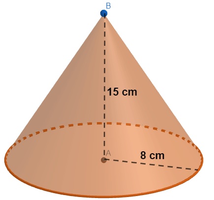 Ilustração 1 de um cone, com indicação de sua altura e de seu raio.