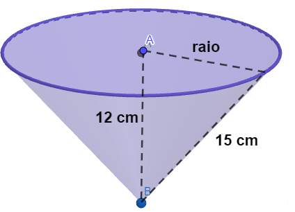  Ilustração 2 de um cone, com indicação de sua altura e de seu raio.