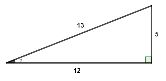 Ilustração de um triângulo retângulo, com lados medindo 5, 12 e 13, em um exercício sobre tangente.