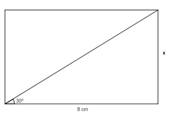 Ilustração de um retângulo dividido em dois triângulos retângulos em um exercício sobre tangente.