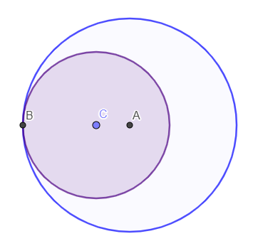 Ilustração de duas circunferências em um exercício sobre tangente.