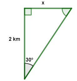 Ilustração de um triângulo retângulo na resolução de um exercício sobre tangente.