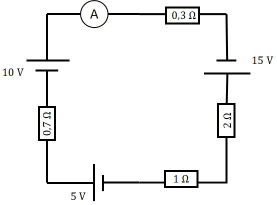 Ilustração de um circuito elétrico na questão 11 de uma lista de exercícios sobre leis de Kirchhoff.