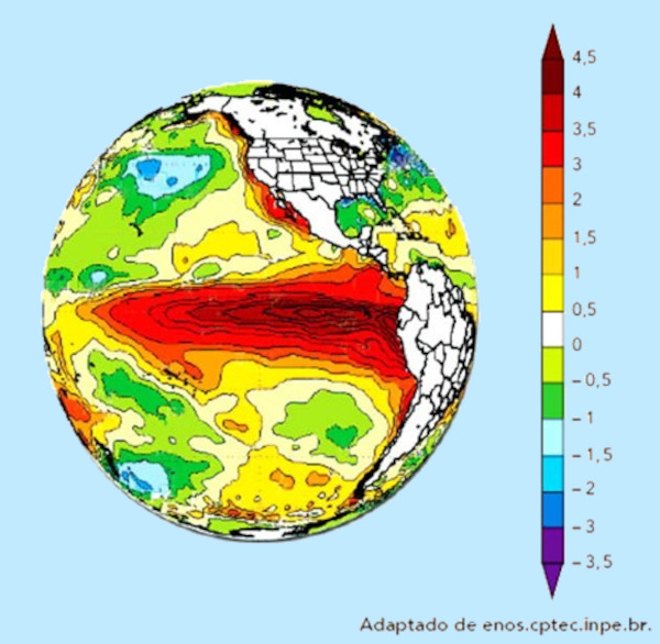 Mapa da variação média da temperatura dos oceanos em determinado mês do ano em questão da Uerj sobre escalas termométricas.