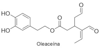 Molécula da oleaceína em uma questão da PUC sobre funções orgânicas com oxigênio.