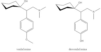 Estruturas químicas dos medicamentos venlafaxina e desvenlafaxina em questão sobre funções orgânicas com oxigênio.