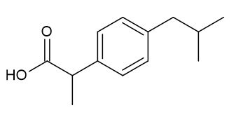 Estrutura química do medicamento ibuprofeno em questão sobre classificação das cadeias carbônicas.