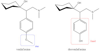 Resolução da questão sobre funções orgânicas que contém venlafaxina e desvenlafaxina.