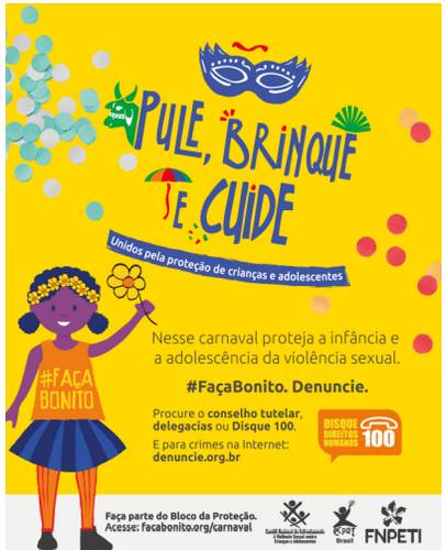 Cartaz com campanha de Carnaval do conselho tutelar em exercícios sobre frase, oração e período.