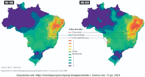 Dois mapas do Brasil com dados climáticos, em exercícios sobre os climas do Brasil.