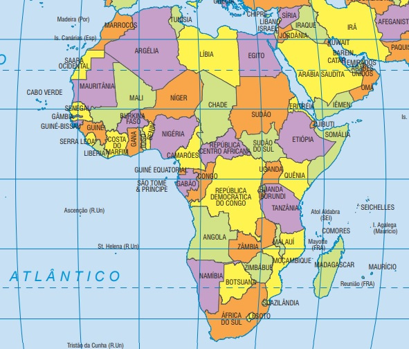 Mapa dos países da África.