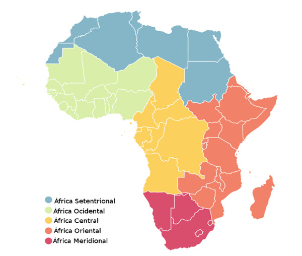 Países da África e as regiões.