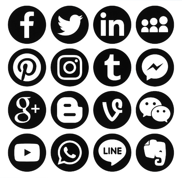 Símbolos das redes sociais em referência à mudança na sociedade na modernidade líquida.