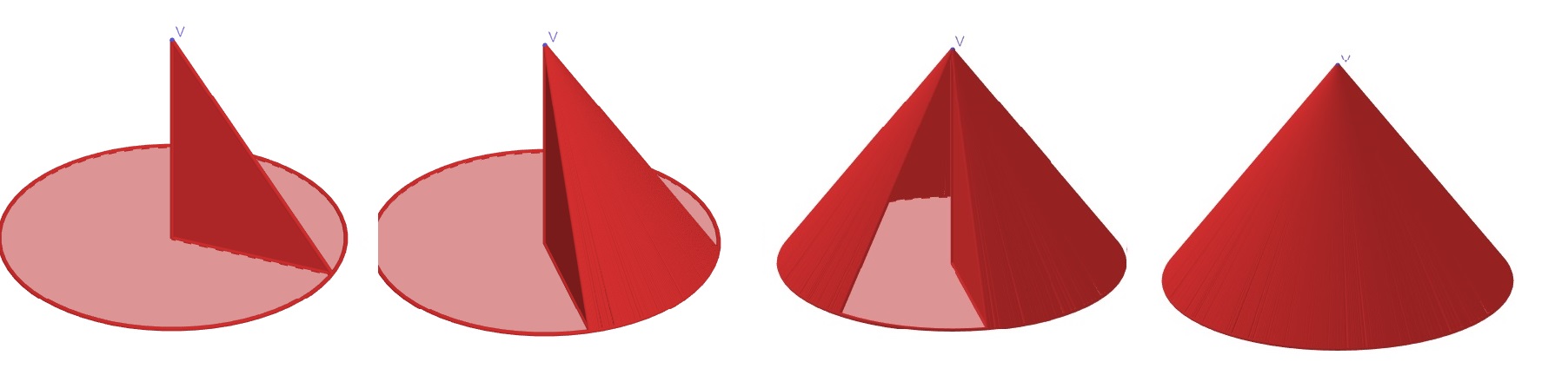 Rotação de um triângulo para a construção de um cone.