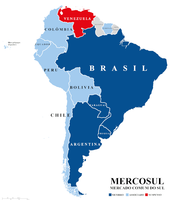 Países que fazem parte do Mercosul.