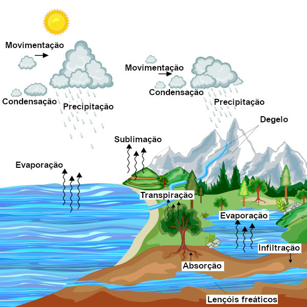 Observe atentamente as etapas do ciclo da água.
