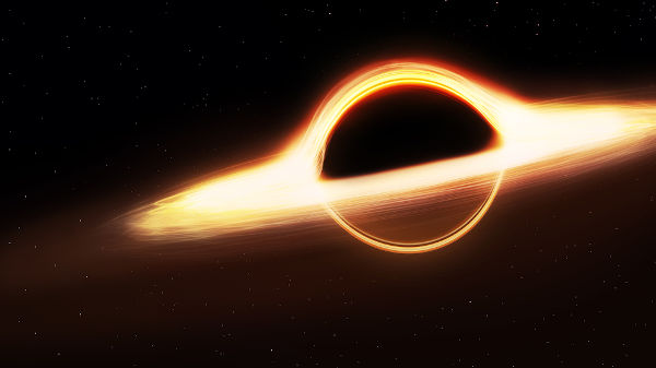 Concepção artística de como deve ser um buraco negro, graças aos efeitos gravitacionais que ele provoca sobre a luz.