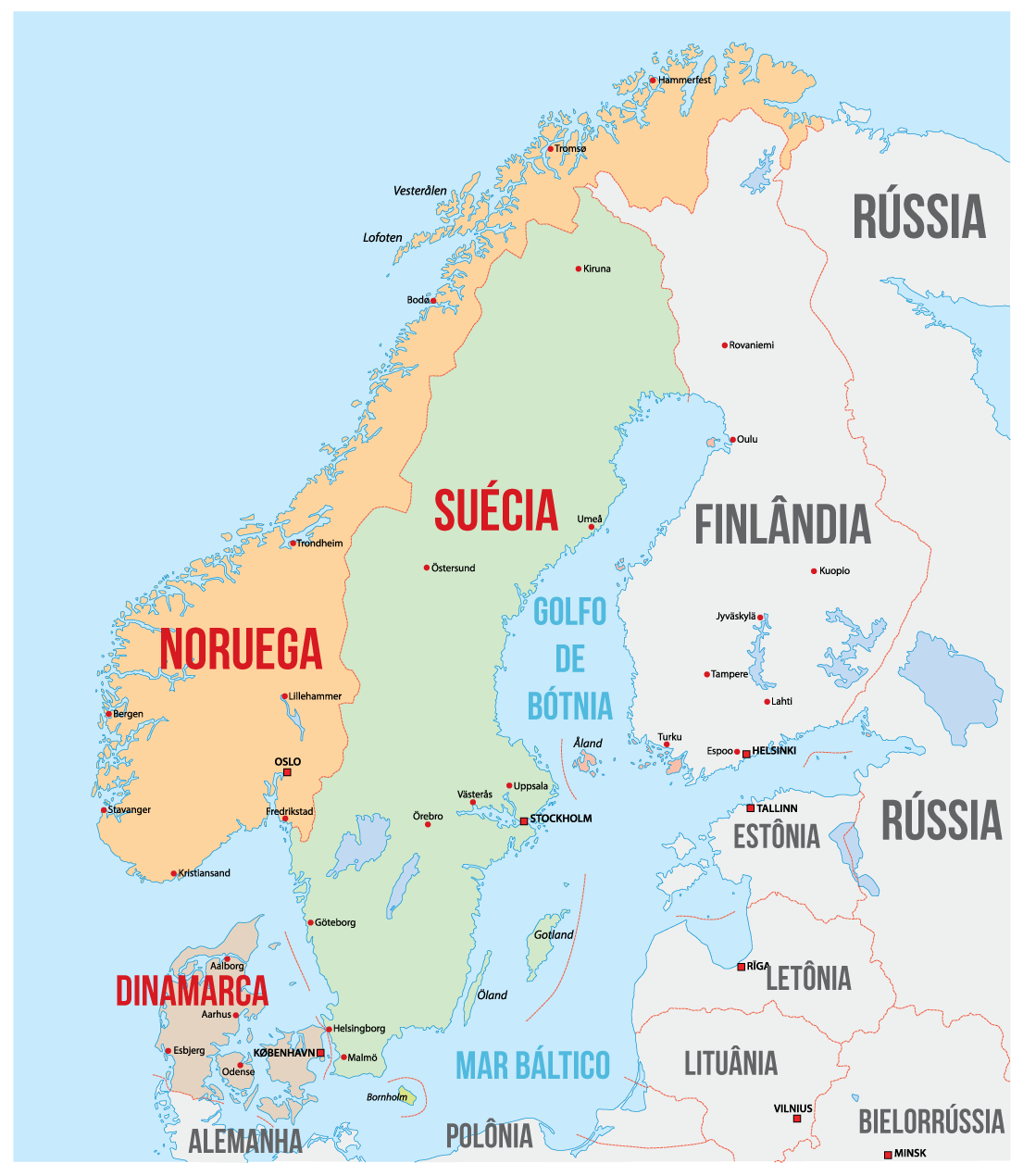 Região Do Norte Da Europa. Mapa Dos Países Da Escandinávia