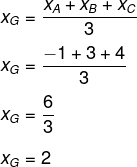 Exemplo de cálculo com a fórmula para encontrar a abscissa do baricentro no plano cartesiano.