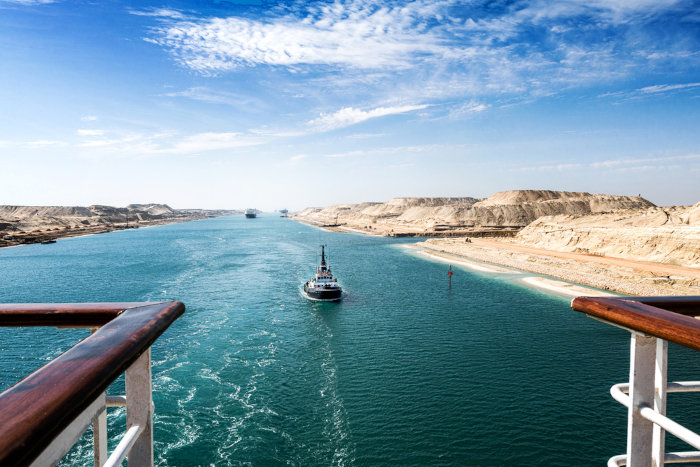 Vista do Canal de Suez, no Egito.