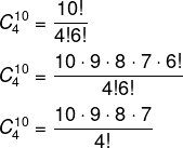 Simplificação de fatoriais no cálculo de combinação simples.