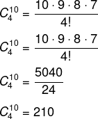 Resolução de fração após a simplificação de fatoriais em cálculo de combinação simples.