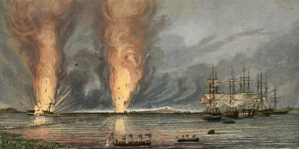 Navios britânicos atacaram as tropas chinesas durante a Primeira Guerra do Ópio, entre 1839 e 1842. 