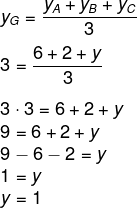 Resolução de questão de cálculo com a fórmula para encontrar a ordenada do baricentro no plano cartesiano.
