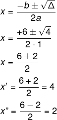 Cálculo da fórmula de bhaskara para descobrir os zeros da função modular f(x) = |x² – 6x + 8|.