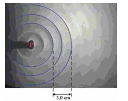 Ilustração de ondas circulares em questão da Unesp