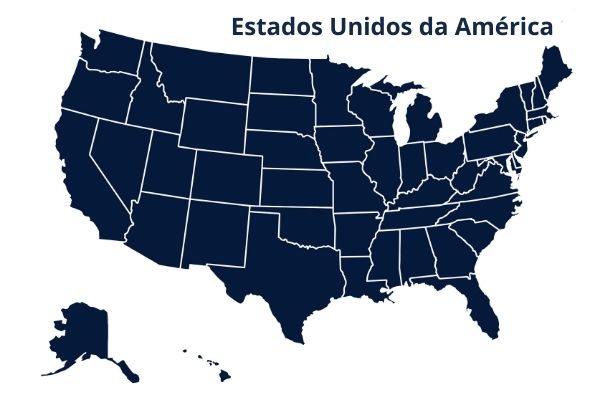 Mapa dos Estados Unidos com a divisão de cada estado.
