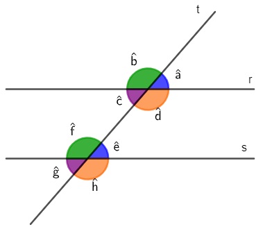 Matemática: Geometria Angular: ângulos formados por retas paralelas  intersectadas por uma reta transversal