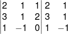 Exemplo de matriz 3x3 com as duas primeiras colunas repetidas ao final da matriz para cálculo de determinante
