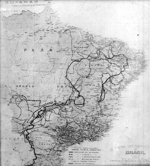  Mapa do Brasil que mostra a trajetória percorrida pela Coluna Prestes. [2]