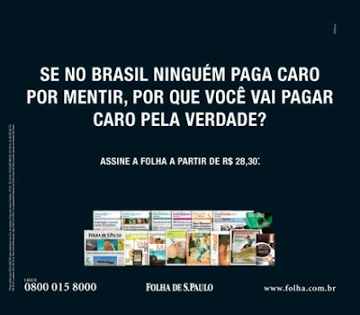 Anúncio publicitário predominantemente verbal de divulgação do jornal Folha de S.Paulo.