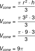  Cálculo de volume de cone com raio de 3 m e altura de 3 m