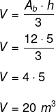 Cálculo de volume de pirâmide com área da base igual a 12 e altura igual a 5.
