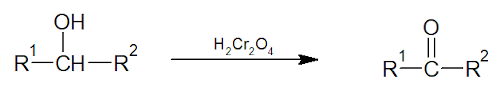 Esquema de reação de oxidação de álcoois secundários para formação de cetona