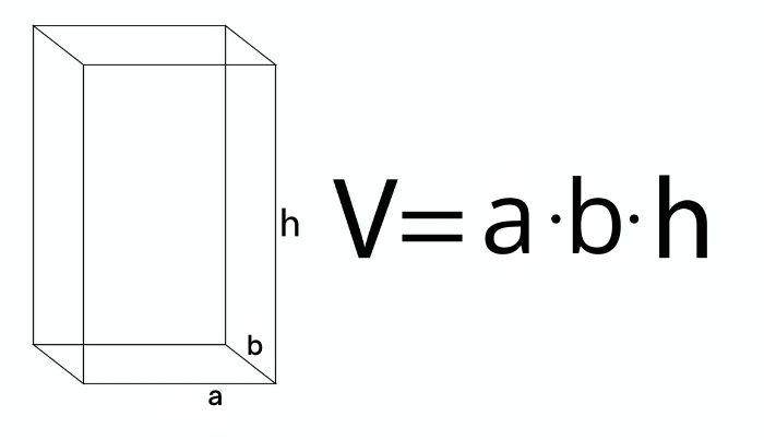 Exemplo de paralelepípedo retângulo e fórmula para calcular o seu volume